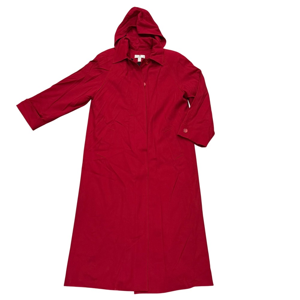 Nordstrom Red Wool Trench Coat Maxi Long Detachable Hood Womens 8